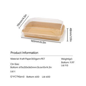 Food Grade Oilproof Kraft Paper Sushi Box With Clear PET Lid <b>Biodegradable</b> Disposable Takeaway Sashimi Dessert <b>Packaging</b> - Product Image 2