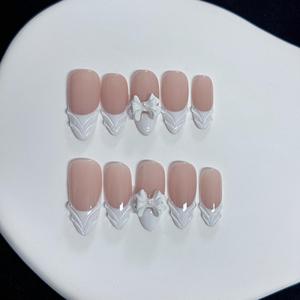 <span class=keywords><strong>Ongles</strong></span> press-on marron œil de chat faits main sur mesure, avec strass <span class=keywords><strong>turquoise</strong></span>, French manucure, motif floral de luxe, vente en gros - Product Image 2