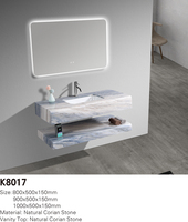 Meuble-lavabo flottant de luxe moderne en marbre 2025 avec vasque et miroir intelligent à LED, égouttoir en cuivre pour appartement