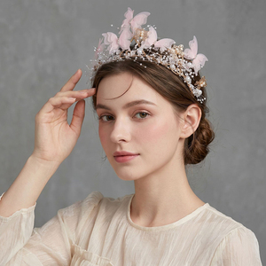Nouvelle Tiare Rétro en Strass Papillon Double Couche Perles Roses Accessoire <span class=keywords><strong>Cheveux</strong></span> Fleurs <span class=keywords><strong>Couronne</strong></span> Élégante - Product Image 2