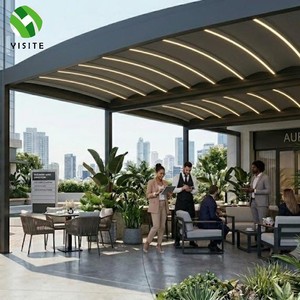 Pérgola Comercial de Aluminio con Techo Curvo, Impermeable, Protección Solar, Motorizada, para Cafetería, Restaurante, Terraza - Product Image 1