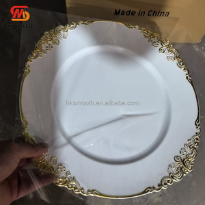 SMOOTH Hot Sell 13in Vintage White Plastic Charger <b>Plates</b> Round <b>Ceramic</b>-look Wedding Banquet Decorate Dinner Under <b>Plates</b> - Product Image 4