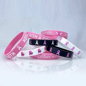 <span class=keywords><strong>Free</strong></span> Design Custom Pink Ribbon Armbänder Brustkrebs Awareness Silikon Armbänder - Product Image 4