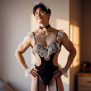 Nuovo Arrivo Body da Uomo Plus-Size <span class=keywords><strong>Sexy</strong></span> in Pizzo Trasparente Ultra-Sottile in Poliestere, Lingerie Stile Domestica/Pseudo-Femminile, Stile Bondage per Coppie - Product Image 3