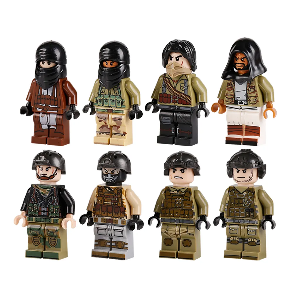 DIY modern military model special anti terrorist force soldier mini figures set army building block toys