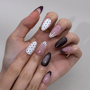 Nuevo personalizado <span class=keywords><strong>lunares</strong></span> ojo de gato francés hecho a mano acrílico cubierta completa <span class=keywords><strong>uñas</strong></span> a presión <span class=keywords><strong>uñas</strong></span> postizas al por mayor Stick-On Finger Nails Art - Product Image 1