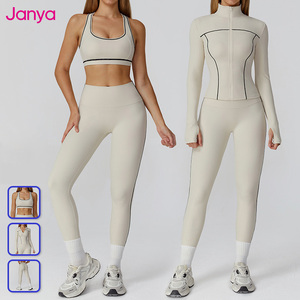 Set da Yoga Traspirante Color Block Janya con Reggiseno Sportivo Vogatore, Giacca con Zip e Leggings a Vita Alta per Donna, Completi per Palestra e Fitness - Product Image 4