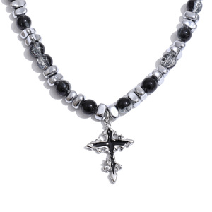 JINYOU 5723 Collana in Stile Hip Hop Rock con Estetica Scura, Ciondolo a Croce in Acciaio Inossidabile con Pietra Naturale per Uomo - Product Image 1