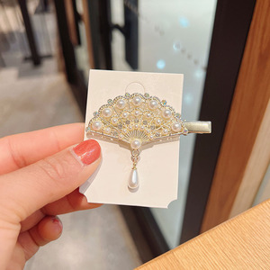Accessoires pour cheveux fantaisie de style <span class=keywords><strong>chinois</strong></span> pour les filles féériques, femmes, pince à cheveux en forme d'éventail, pendentif en perles, pince à cheveux en forme de bec de canard, pinces à cheveux en strass - Product Image 2