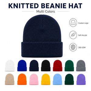 Custom Logo Knitted <b>Beanie</b> <b>Hat</b> 26 Colors Soft Acrylic Winter Warm Skull Cap Wholesale Promotional Blank Cuffed <b>Beanie</b> Navy - Product Image 1