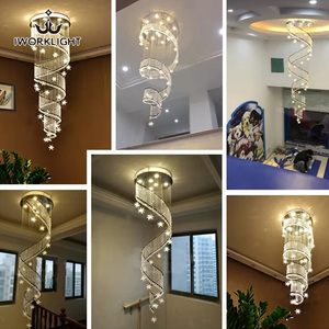Iwork New Villa phòng khiêu vũ cầu thang treo đèn Led K9 pha lê Sao mưa thả ánh sáng mặt dây chuyền xoắn ốc đèn chùm cho khách sạn - Product Image 2