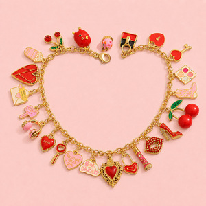 Pulsera de dijes de esmalte con diseño de dibujos animados, chapada en oro, de acero inoxidable, con dijes de corazón y lápiz labial, accesorios de joyería para mujer - Product Image 1
