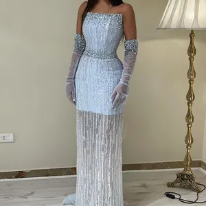 Jancember ánh sáng màu xanh ngọc trai sang trọng Dubai Evening Dresses 2023 thanh lịch quây Arabic phụ nữ Wedding party trang trọng gowns scz139