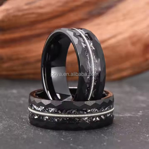 Joyería POYA, anillo de carburo de tungsteno martillado negro de 8mm, incrustaciones de cuerdas de guitarra de meteorito, regalo de fiesta de compromiso de boda clásico alto - Product Image 2