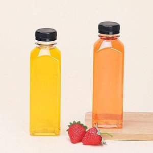 Hot Sale 16oz square clear <b>Plastic</b> Beverage <b>Bottle</b> 500ml Juice <b>Plastic</b> <b>Bottles</b> with Screw White Cap Lids - Product Image 3