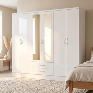 Armario Moderno SENYU Blanco con Puertas con Espejo, 2 Cajones, Diseño de Panel Plano con Bisagras, Mueble de Almacenamiento para Dormitorio - Product Image 1