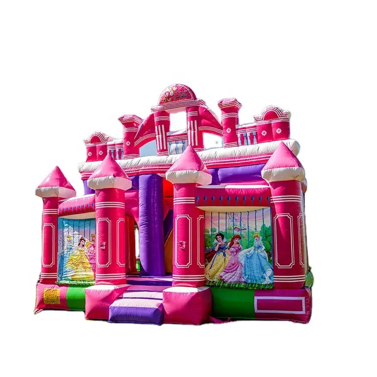 Pink Kustom Tema Tiup Putri Bouncy Castle Tiup Lompat Lompat Bola Jumper Pesta Tiup untuk Anak Perempuan