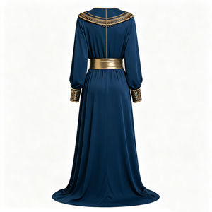 Vestido de Diosa <span class=keywords><strong>Egipcia</strong></span> con Cobertura Total, Estilo Modesto, Azul Marino con Adornos Dorados, <span class=keywords><strong>Manga</strong></span> <span class=keywords><strong>Larga</strong></span>, Largo hasta el Suelo, <span class=keywords><strong>Disfraz</strong></span> de Cleopatra - Product Image 3