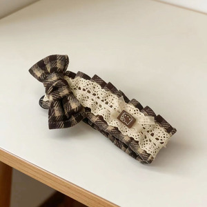 Pinza para el pelo estilo campestre francés con lazo de encaje, nueva pinza con borde de diamantes de imitación, pinza para flequillo con cinta, accesorio dulce para el pelo tipo pico de pato - Product Image 4
