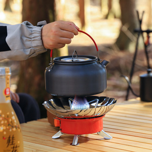 Réchaud à gaz portable en forme de lotus avec allumage intégré pour le camping et les pique-niques, couleur argent, capacité 1-2 personnes - Product Image 2