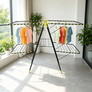 Tendedero Plegable Multinivel con Certificación CE, Estante <span class=keywords><strong>de</strong></span> Metal Negro con Rejilla y Alas para Lavandería del Hogar - Product Image 2