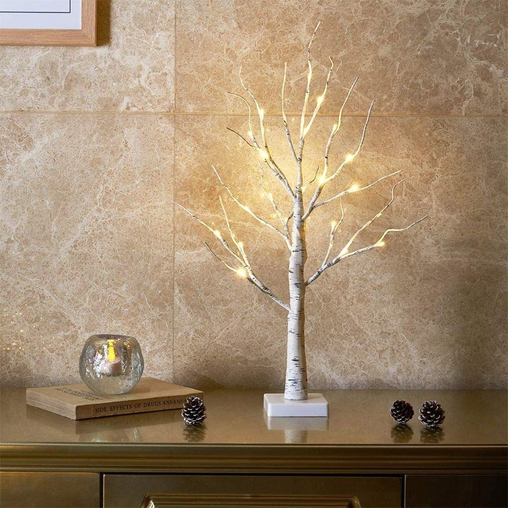 Arbre Lumineux LED En Bouleau - 60 Cm, 24 LEDs Blanc Chaud - Alimentation USB Ou Piles | Décoration D'ambiance Pour Maison Et Fêtes