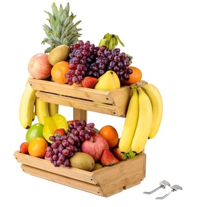 High Quality Home Storage Organizer Fruit Basket 2-Tier Bamboo Countertop Fruit Basket for Kitchen Food Storage
