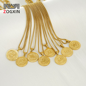 ZOGXIN Twelve Constellation Necklace 18K Gold Plated Stainless Steel Pendant Women's Fashion Jewelry Daily Wear - Product Image 1