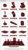 FORTE Ensemble de présentoirs à bijoux en cuir PU bordeaux sur mesure, comprenant buste de présentation et étagères pour bagues et boucles d'oreilles, pour magasin