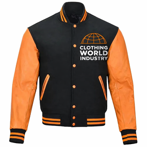 Veste de baseball universitaire 100 % laine pour homme, prix de gros, broderie varsity, manches en cuir, col montant, logo frontal - Product Image 2