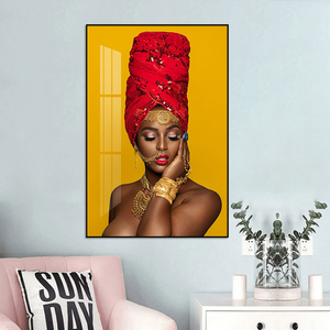 Femme noire en rouge foulard couronne afro-américain mur Art décor toile conçue sur toile affiche peinture - Product Image 4