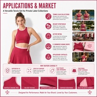 Ensemble de tennis personnalisé : Soutien-gorge de sport côtelé dos nageur avec bordure contrastante, bande élastique sous le buste, jupe intégrée à poches et fente latérale – Tenue de tennis