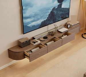 <span class=keywords><strong>Meuble</strong></span> TV mural flottant peu encombrant en MDF avec rangement dissimulé – Console multimédia minimaliste <span class=keywords><strong>pour</strong></span> salon - Product Image 3