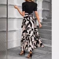 Robe d'été 2025 pour femmes européennes et américaines, imprimé floral, taille haute, élégante, à la mode, à manches courtes