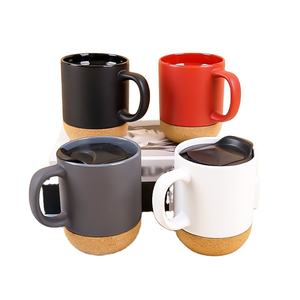 Vasos de cerámica con Base de corcho personalizados ecológicos, taza de <span class=keywords><strong>café</strong></span> de cerámica de 12oz 350ml con asa y tapa - Product Image 1