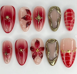 Ongles pressés complets en PMMA de haute qualité, forme amande, 10 pièces, design fraise fait main, <span class=keywords><strong>strass</strong></span>, art des ongles - Product Image 5