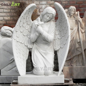 Sculpture d'ange grandeur nature en marbre blanc sculpté à la main pour décor de cimetière - Product Image 6