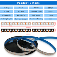 Bande LED RGB IP20 WS2815 personnalisée en usine, avec circuit intégré intégré, sur circuit imprimé blanc ou noir, pour la conception d'éclairage
