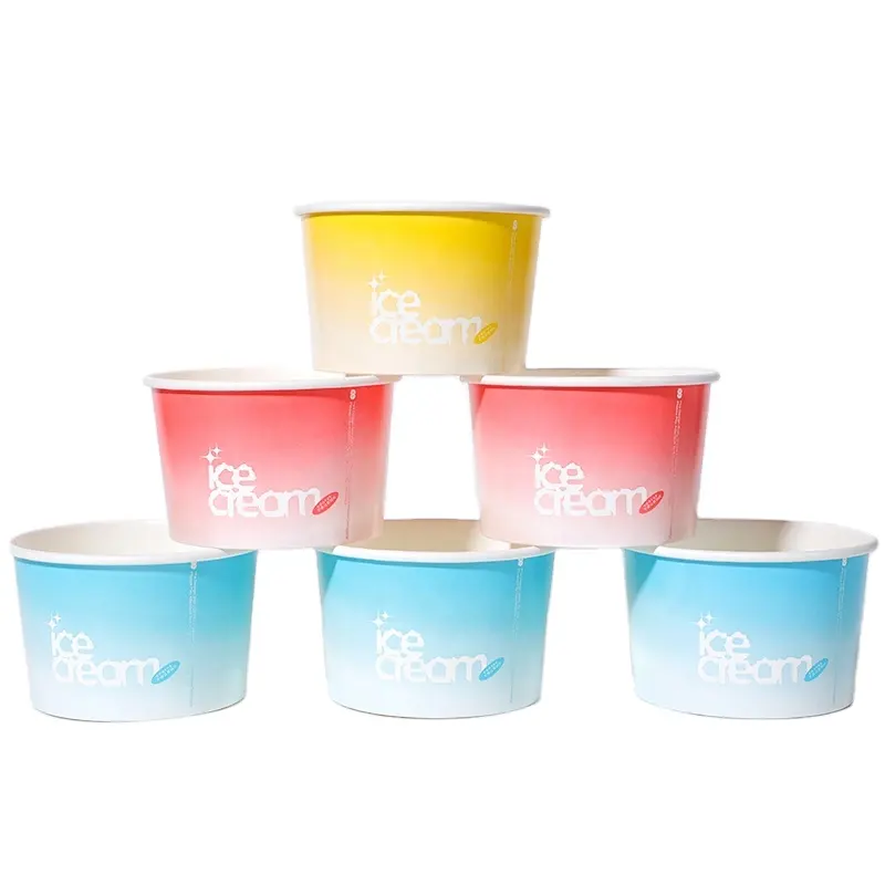 뚜껑이있는 맞춤형 아이스크림 컵은 푸딩 냉동 요구르트 포장용 일회용 종이컵을 덮습니다.