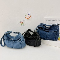 3 Farben Leichte große Kapazität Retro literarische weiche Denim einfarbige Student Reiß verschluss Umhängetasche Cross body für Frauen