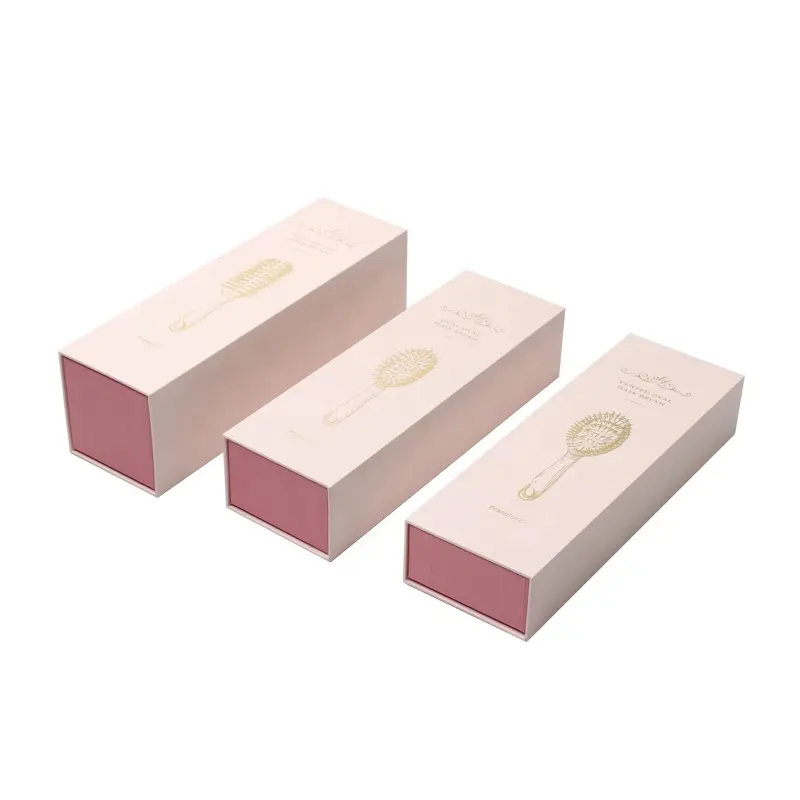 Personalizado puertas correderas Rosa Rectangular de cepillo de pelo de embalaje personalizar cartón cajas para el cajón de regalo con tapas
