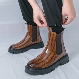 Bottes Chelsea montantes cylindriques à plateforme pour hommes, nouvelle collection automne-hiver 2025, grande taille, motif écossais en PU, semelle extérieure en caoutchouc - Product Image 3