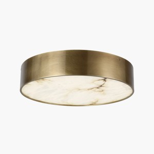 Plafonnier rond en albâtre avec accessoires en fer forgé, surface en marbre espagnol, lumière LED blanc chaud doux - Product Image 2