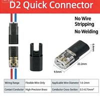 D2 Universal Compact 2p Konektor Kabel Tembaga LED yang Dapat Dicolokkan Tanpa Pengupasan 2-in-2-out Terminal Kabel Pegas Mobil GPS