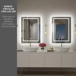 Espejo de Pared LED Táctil para Baño o Vestidor, 3 Luces, Rectangular con Marco - Product Image 4