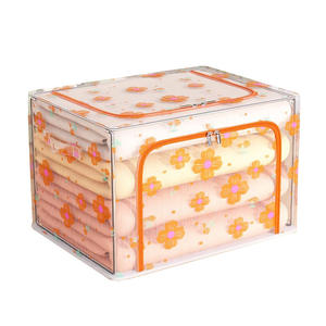Caja de almacenamiento de ropa transparente, organizador cuadrado de gran capacidad para guardarropa, para el hogar, bolsas de ropa, embalaje de edredones con diseño floral - Product Image 4