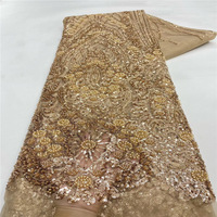 Tissu en maille 100% polyester écologique brodé de fleurs en sequins 3D pour robes de mariée et robes de soirée