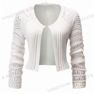 Produttori di <span class=keywords><strong>abbigliamento</strong></span> personalizzato 2024 donna manica 3/4 aperta corta alzata di spalle anteriore maglioni in maglia <span class=keywords><strong>Bolero</strong></span> - Product Image 3