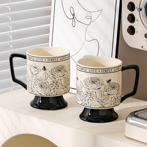 Vintage Rose Pattern Ceramic <b>Mug</b> <b>Large</b> Capacity Drinking Cup with Footed Base for Home Office Gift - Product Image 2