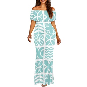 Personalización Fiji Tapa Vestido Mujer elegante verano fuera del hombro Maxi vestido Casual largo cola de pez dobladillo Tapa patrón elegante - Product Image 1